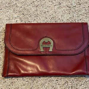 Etienne Aigner Red Leather Clutch with Logo